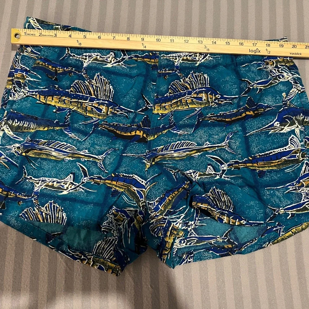 Kahala Hawaiian Islands Mens M Teal Marlin Fish Print Swim Trunks Board Shorts